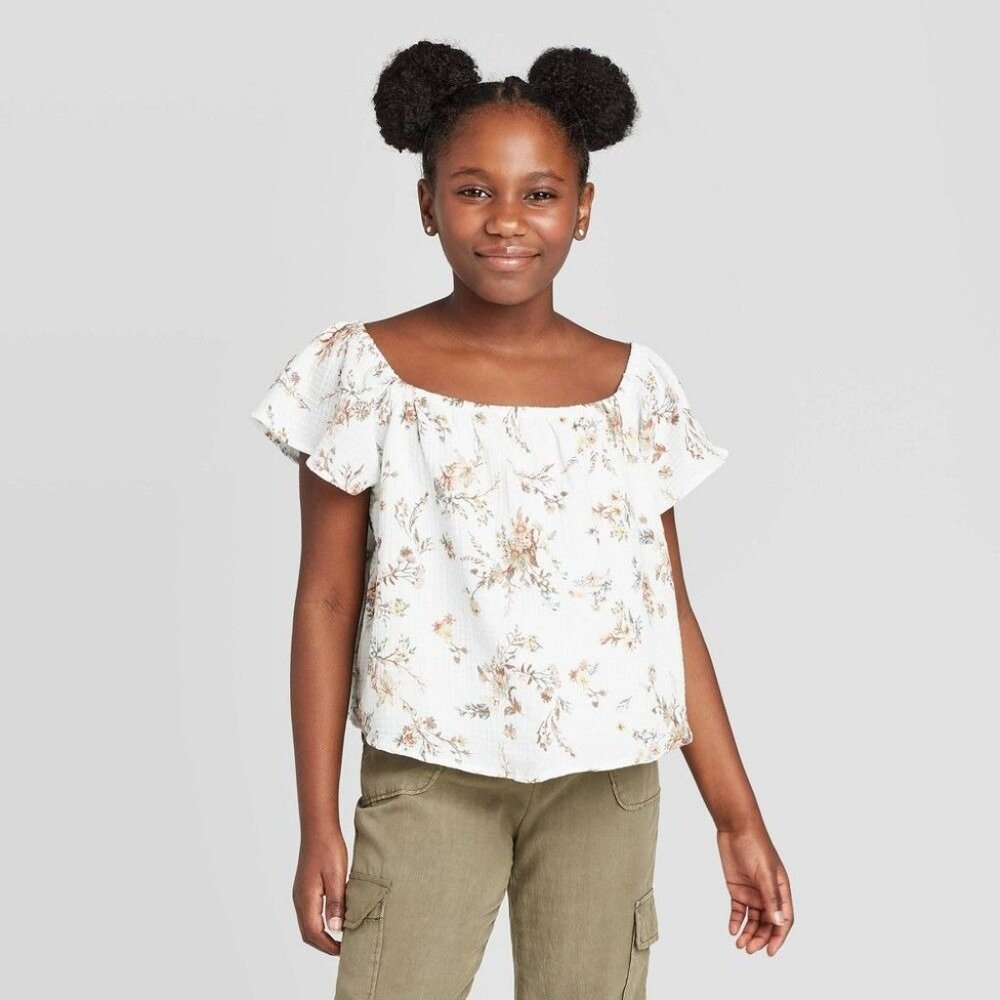 Girls Floral Print Off-Shoulder Top - Size XL 14/16
